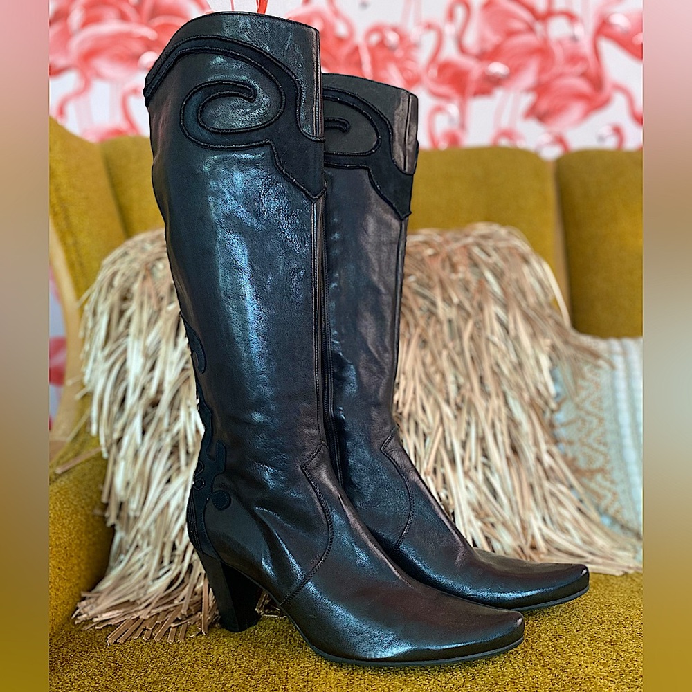 GEOX black heeled  leather boots SZ 41